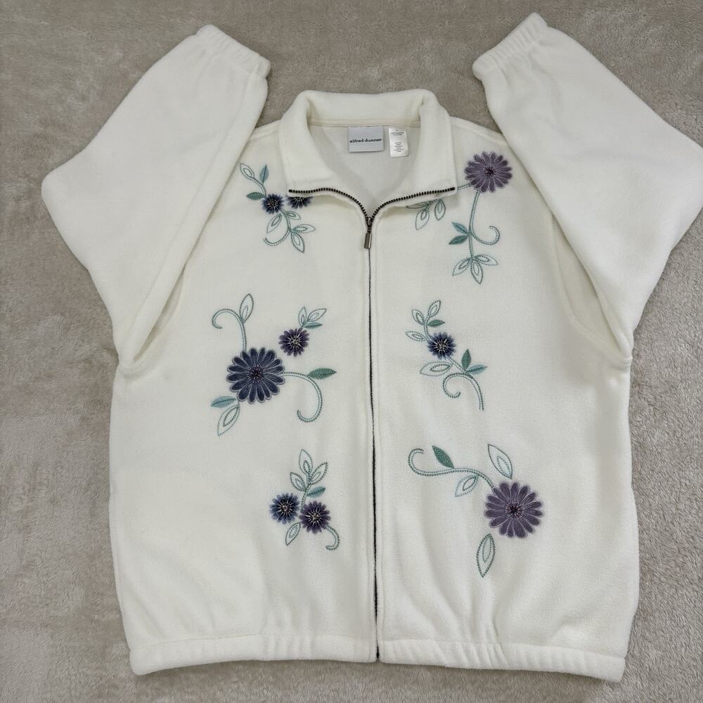 Alfred Dunner L Cream Floral Embroidered Fleece Jacket Grandmacore Cottagecore